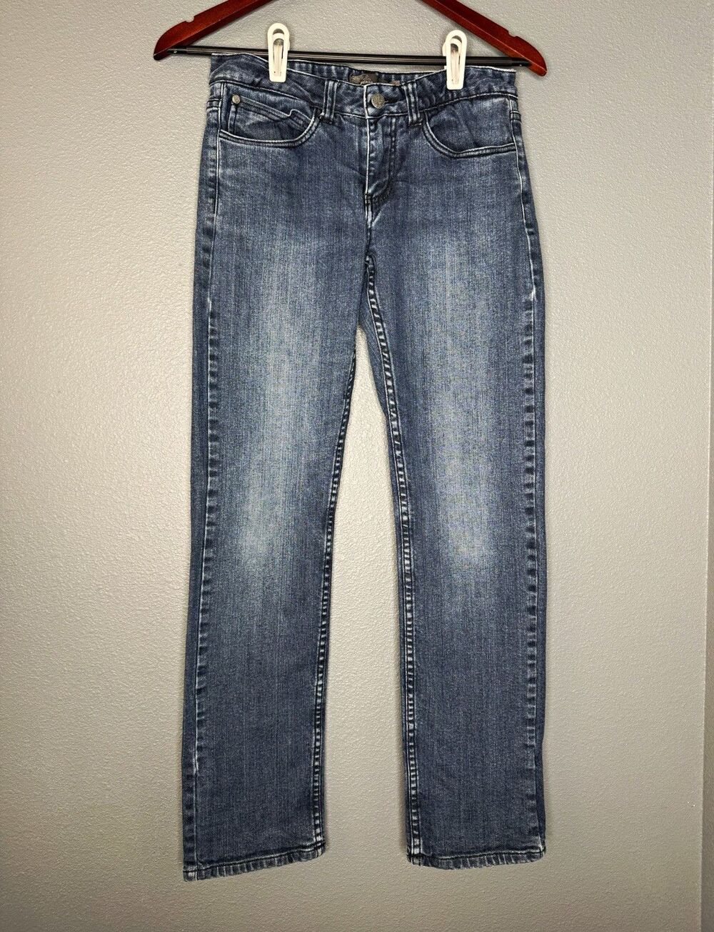 prAna Flannel Lined Straight Leg Jeans Womens Size 0 Blue Plaid Winter Denim